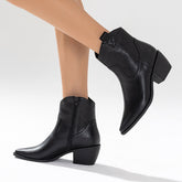 Black Western Cowboy Booties Chunky Stacked Heel Ankle Boots